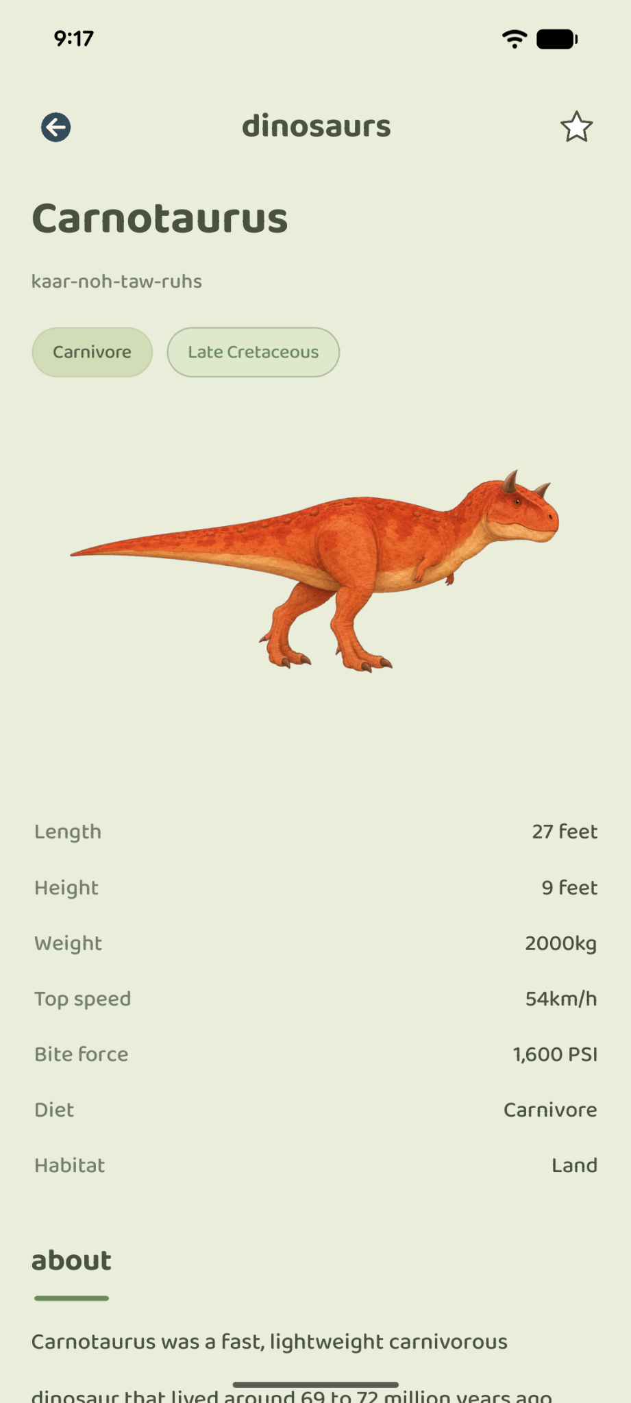 A creature entry page