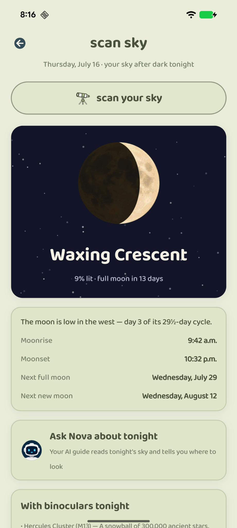 Scan sky with tonight's moon